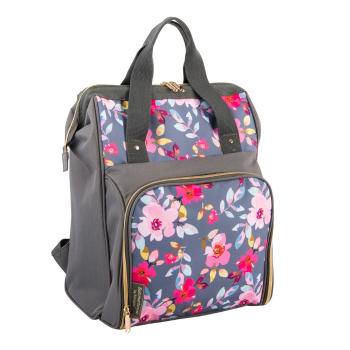 Szary kwiecisty plecak termiczny z wyposażeniem piknikowym dla 2 osób Navigate Grey Floral, 15 l