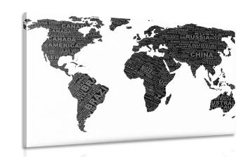 Obraz czarno-biała mapa świata - 120x80