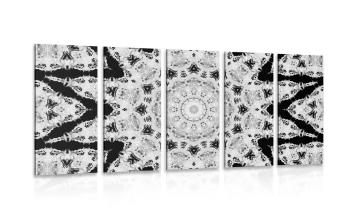 5-częściowy obraz ciekawa Mandala w wersji czarno-białej - 100x50