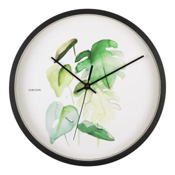 Zielono-biały zegar w czarnej ramie Karlsson Monstera, ø 26 cm