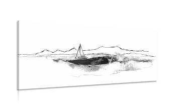 Obraz jacht na morzu w wersji czarno-białej - 100x50