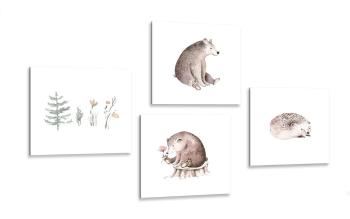 Zestaw obrazów zwierzęta leśne w stylu minimalistycznym - 4x 60x60