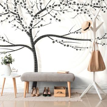 Tapeta nowoczesne czarno-białe drzewo na abstrakcyjnym tle - 150x100