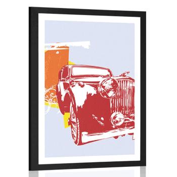 Plakat z passe-partout retro auto z abstrakcją - 30x45 white