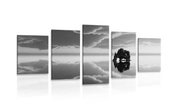 5-częściowy obraz skała pod chmurami w wersji czarno-białej - 200x100
