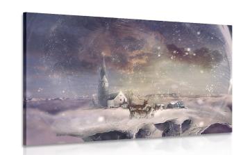 Obraz jelenia w zaśnieżonej wiosce - 120x80
