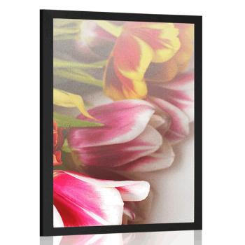 Plakat bukiet kolorowych tulipanów - 40x60 black