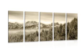5-częściowy obraz mroźne góry w sepii - 200x100