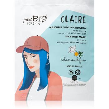 puroBIO Cosmetics Claire Relax and Fun maseczka płócienna o działaniu nawilżającym i łagodzącym z aloesem 15 ml