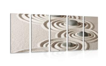 5-częściowy obraz kamienie Zen w piaszczystych kręgach - 100x50