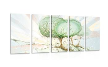5-częściowy obraz bajkowe pastelowe drzewa - 200x100
