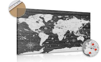 Obraz na korku czarno-biała mapa na drewnianym tle - 120x80  flags