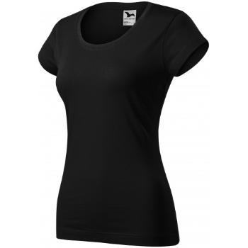 T-shirt damski slim fit z okrągłym dekoltem, czarny, XS