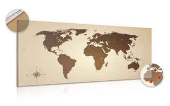 Obraz na korku mapa świata w odcieniach brązu - 120x60  wooden