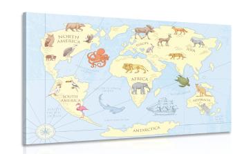 Obraz mapa świata z zwierzętami - 120x80