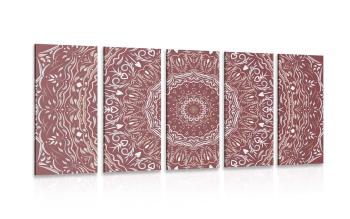 5-częściowy obraz Mandala w stylu vintage w kolorze różowym - 100x50