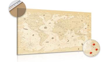 Obraz na korku mapa w wersji beżowej - 120x80  wooden