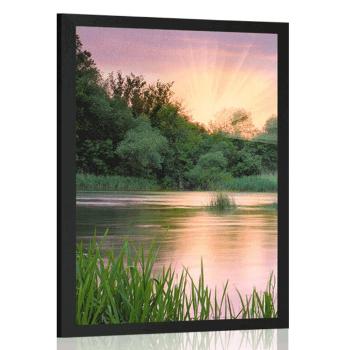 Plakat wschód słońca nad rzeką - 30x45 silver
