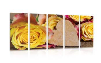 5-częściowy obraz walentynkowe żółte róże - 200x100