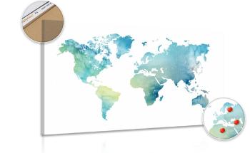 Obraz mapa świata w akwareli na korku - 90x60  flags