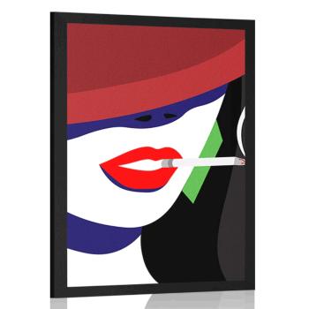 Plakat kobieta w kapeluszu w stylu pop-art - 60x90 silver