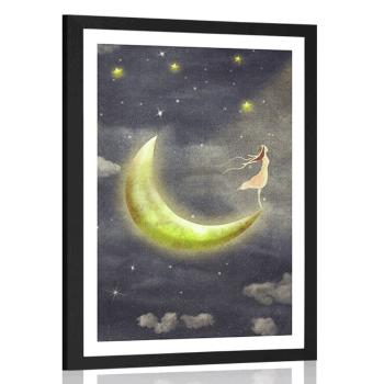 Plakat z passe-partout dziewczyna na księżycu - 40x60 black