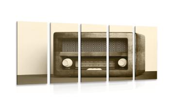 5-częściowy obraz radio retro w wersji sepia - 200x100
