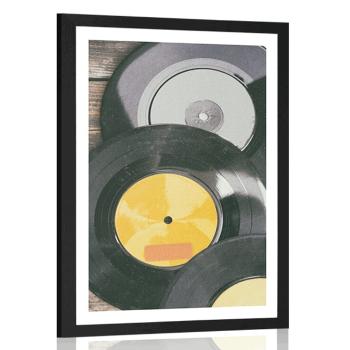 Plakat z passe-partout stare płyty gramofonowe - 30x45 black
