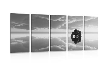 5-częściowy obraz skała pod chmurami w wersji czarno-białej - 100x50