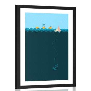Plakat z passepartout magiczne morze z łódką - 20x30 white