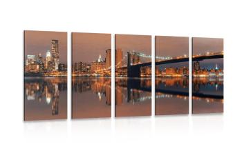 5-częściowy obraz odbicie Manhattanu w wodzie - 100x50