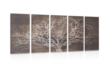 5-częściowy obraz korona drzewa na drewnianym tle - 200x100
