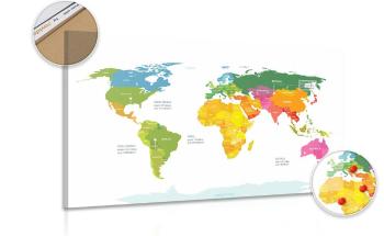 Obraz na korku wyjątkowa mapa świata z białym tłem - 90x60  color mix