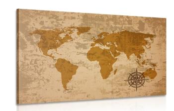 Obraz stara mapa świata z kompasem - 60x40