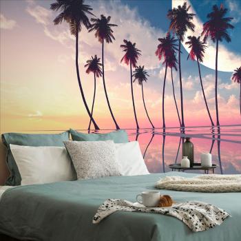 Samoprzylepna tapeta zachód słońca nad tropikalnymi palmami - 375x250