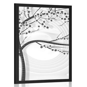 Plakat nowoczesne czarno-białe drzewo na abstrakcyjnym tle - 30x45 silver
