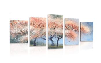 5-częściowy obraz akwarelowe kwitnące drzewa - 200x100