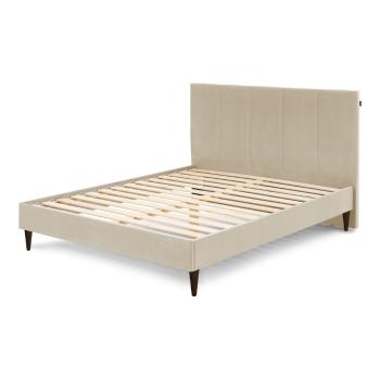Beżowe aksamitne łóżko dwuosobowe Bobochic Paris Vivara Dark, 160x200 cm