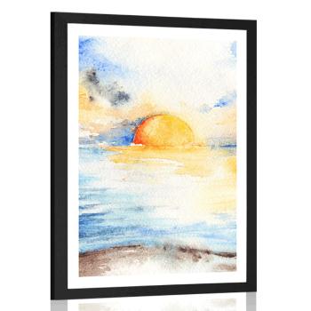 Plakat z passe-partout wspaniały zachód słońca nad morzem - 60x90 black