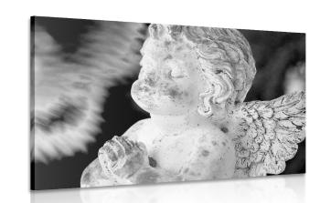 Obraz modlitwa anioła w wersji czarno-białej - 90x60