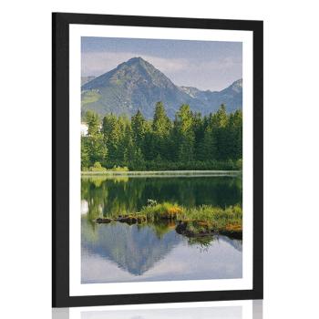 Plakat z passe-partout piękna panorama gór nad jeziorem - 40x60 silver