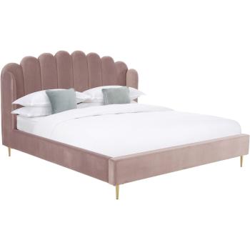 Różowe tapicerowane łóżko z aksamitną powierzchnią Westwing Collection Glamour, 180x200 cm