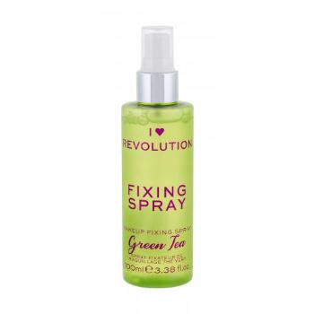Makeup Revolution London I Heart Revolution Fixing Spray Green Tea 100 ml utrwalacz makijażu dla kobiet uszkodzony flakon