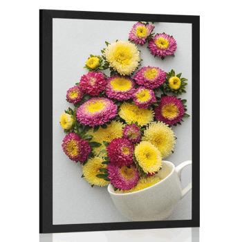 Plakat kubek pełen kwiatów - 40x60 black