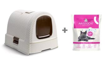 CURVER Kuweta toaleta dla kota beżowa + ARISTOCAT Żwirek silikonowy PREMIUM dla kotów 3.8 l bezzapachowy