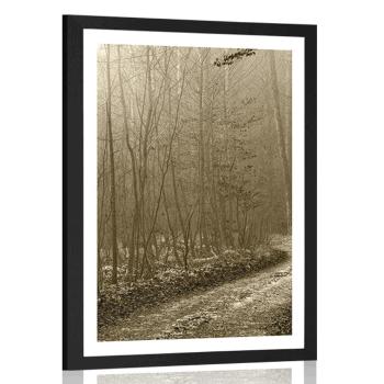 Plakat z passe-partout droga do lasu w seiowym kolorze - 60x90 black