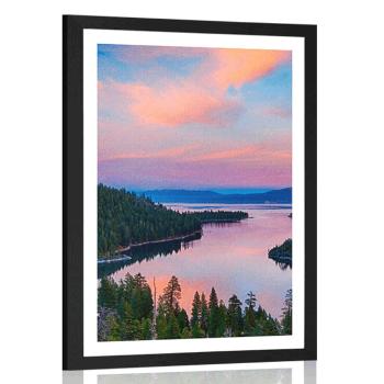 Plakat z passe-partout jezioro o zachodzie słońca - 60x90 black