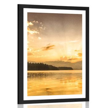 Plakat z passe-partout odbicie górskiego jeziora - 60x90 silver