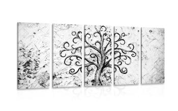 5-częściowy obraz symbol drzewa życia w wersji czarno-białej - 200x100