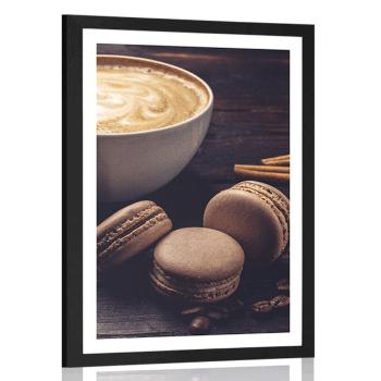 Plakat z passe-partout kawa z czekoladowymi makaronikami - 60x90 black